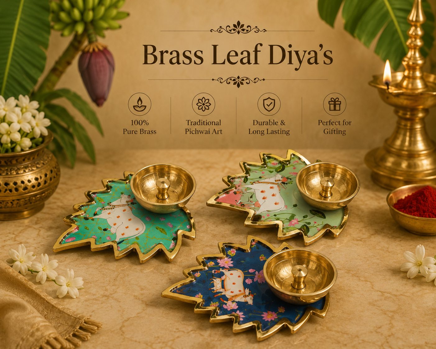 Brass Leaf Diyas