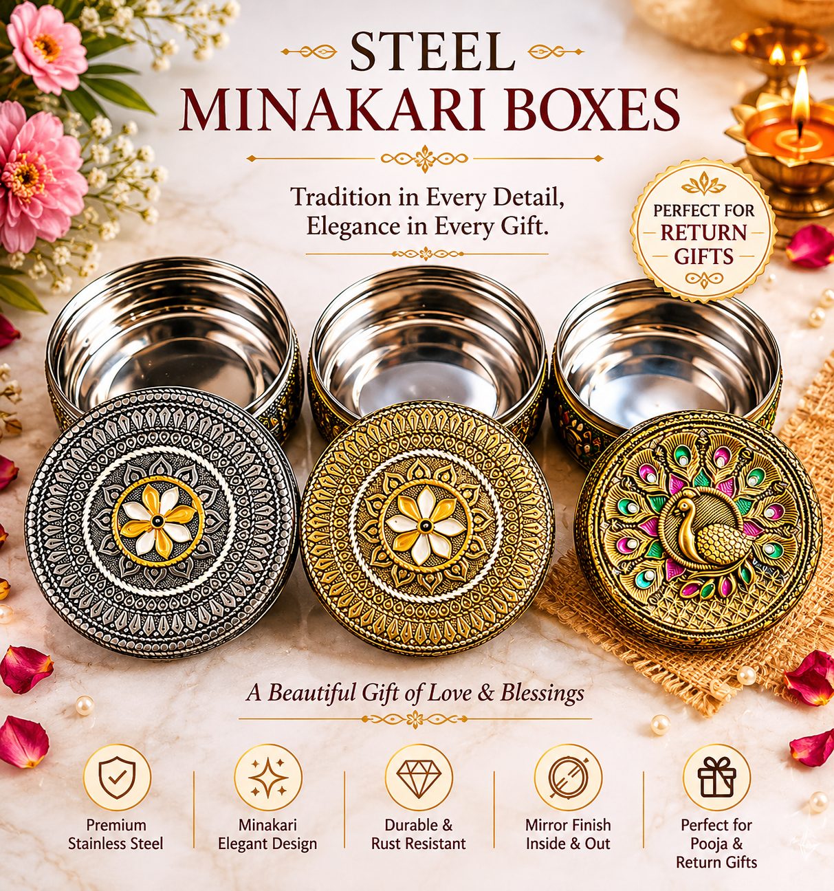 Steel Minakari Boxes