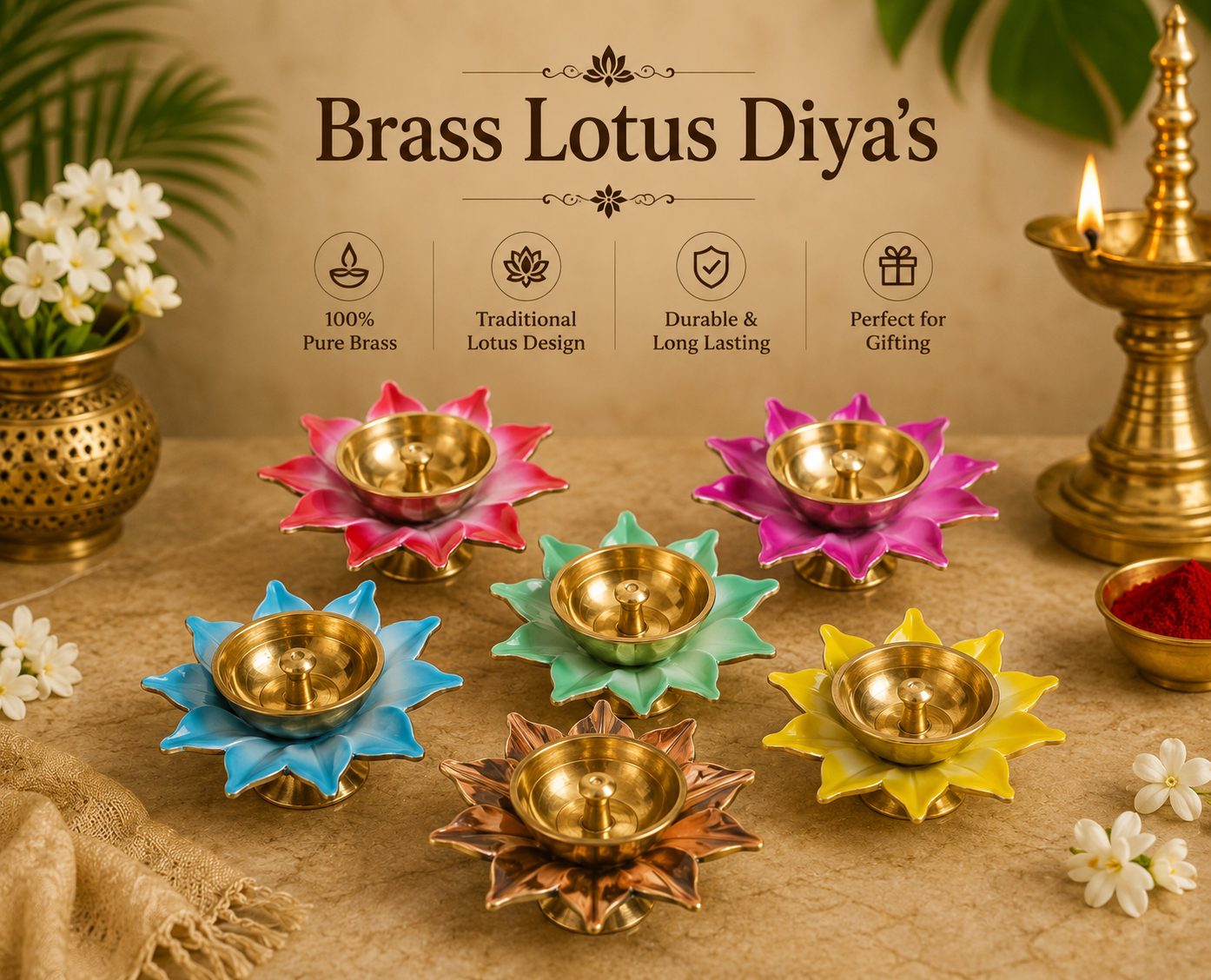 Brass Lotus Diyas