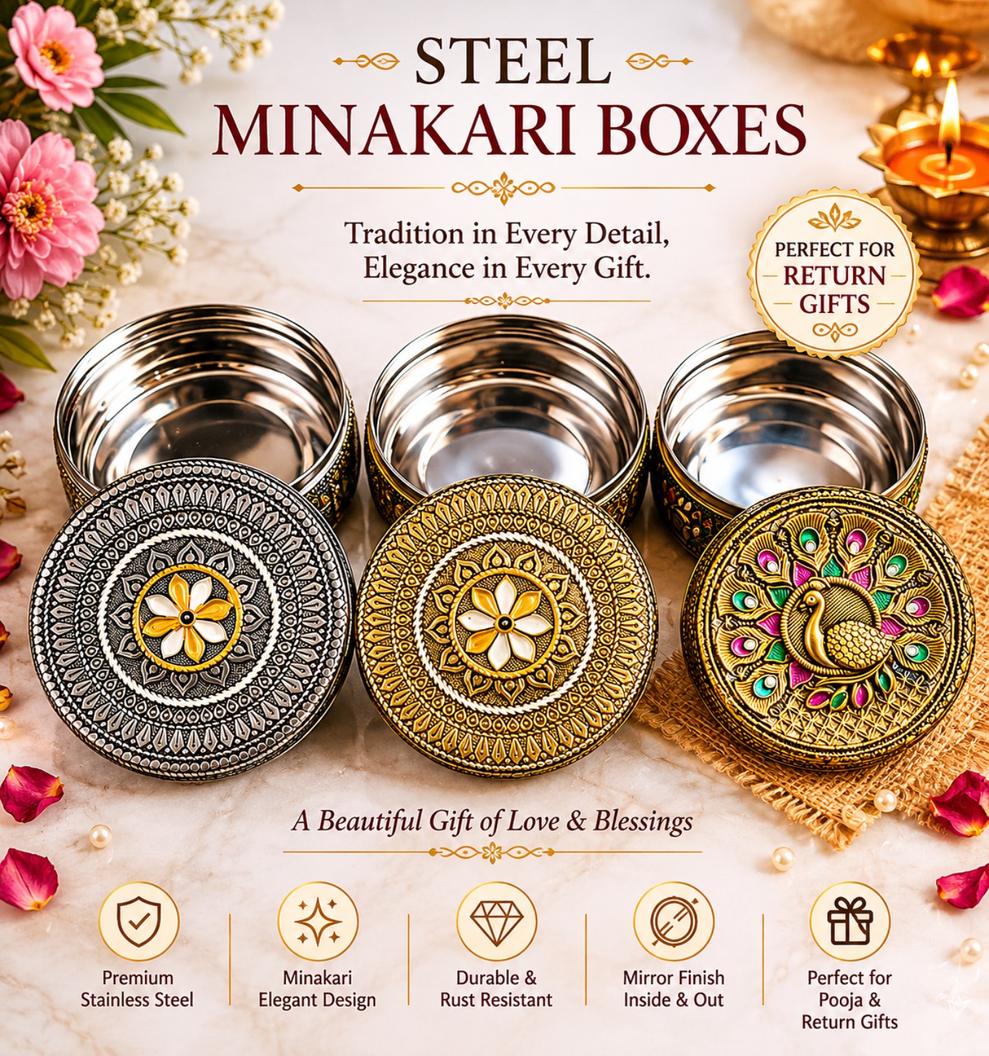 Steel Minakari Boxes
